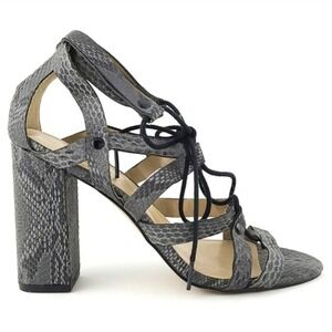 Sears Women's Tara Grey Snakeskin Print Lace Up Block Heel Sandals 7